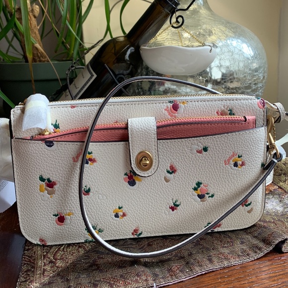 Coach Handbags - Authentic COACH Pebbled leather floral glitter Turlock /Zip Crosby